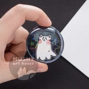 Ghost Cat Pin Button