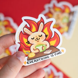 Alternative view of Everything Is Fine Bunny Sticker