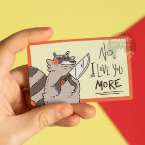 Knife Raccoon Pocket Valentine Metal Card