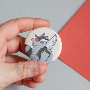 Knife Raccoon Pin Button